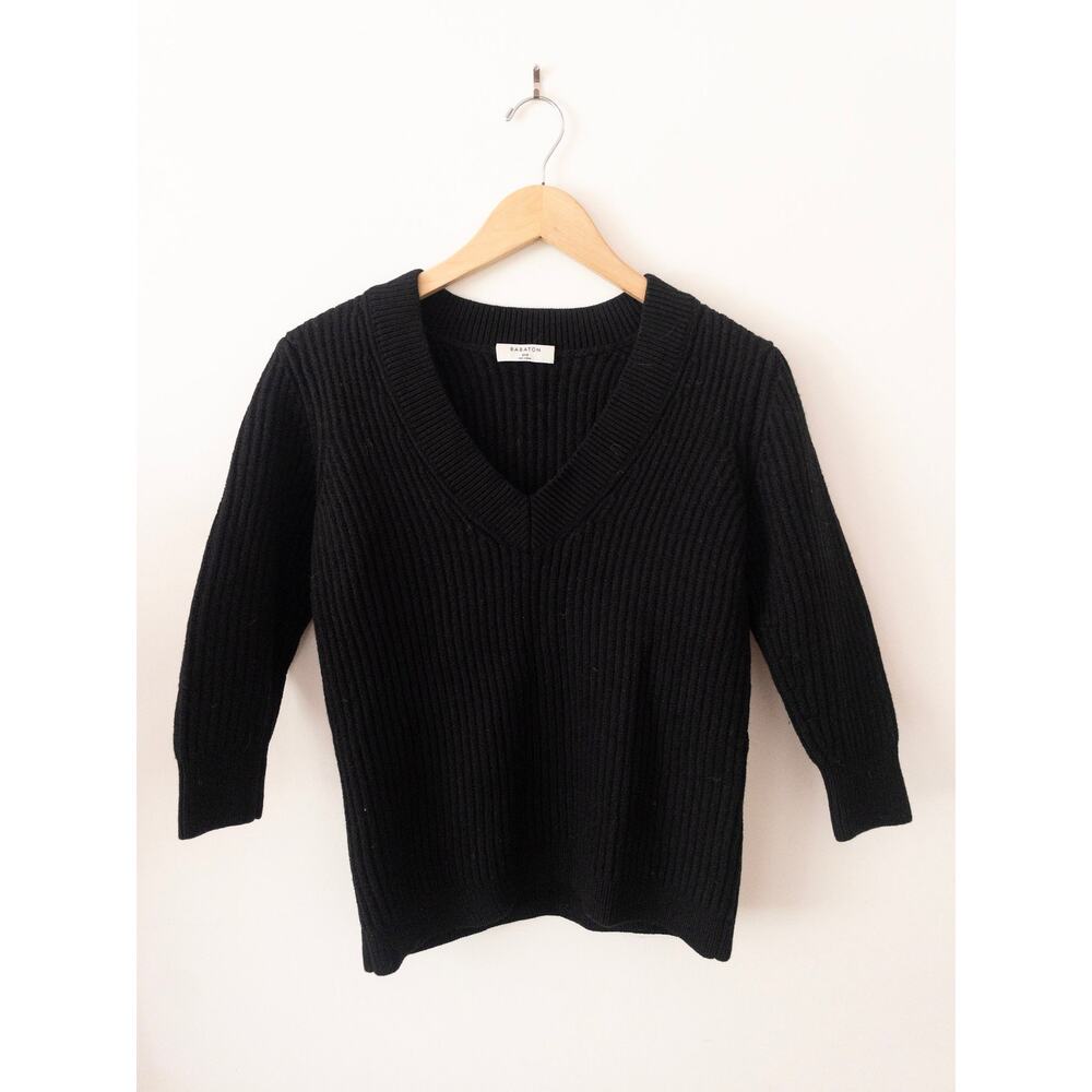 Aritzia Babaton Women's 100% Merino Wool Black Ribbed Sweater XXS